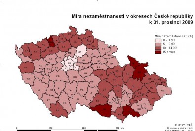 Mapa nezaměstnanosti Zdroj: mpsv.cz