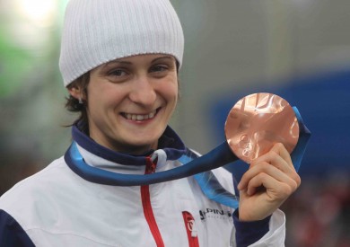 Martina Sáblíková s bronzovou medailí, Zdroj: www.olympic.cz