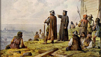 OBR: Jan Žižka s knězem Václavem Korandou roku 1420 hledí s Vítkova na Prahu