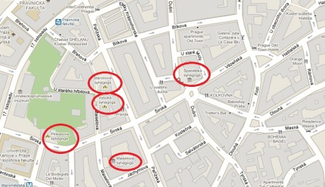 FOTO: Mapa s vyznačenými synagogami