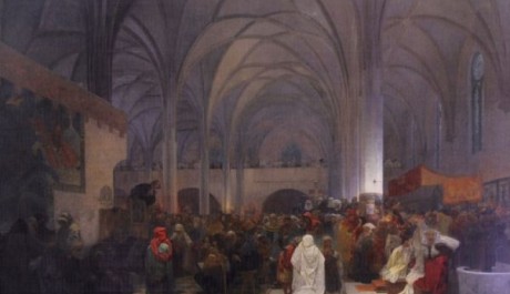 Obr. Jan Hus k&aacute;že v kapli Betl&eacute;msk&eacute;