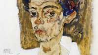 FOTO: Egon Schiele Selbstporträt mit braunem Hintergrund, 1912, zdroj: Galerie St. Etienne, New York