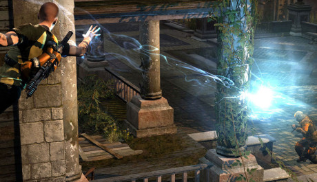 Cole střílí blesky na nepřítele OBR.: Cole střílí blesky na nepřítele