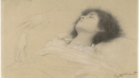 OBR: Studie hlavy ležící dívky, dvě studie rukou