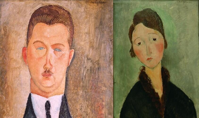 FOTO: Portréty Dr. Brabandera a mladé ženy Anny vystavované na výstavě Amedeo Modigliani v Obecním domě v Praze