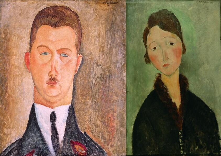 FOTO: Portréty Dr. Brabandera a mladé ženy Anny vystavované na výstavě Amedeo Modigliani v Obecním domě v Praze