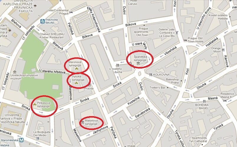 FOTO: Mapa s vyznačenými synagogami