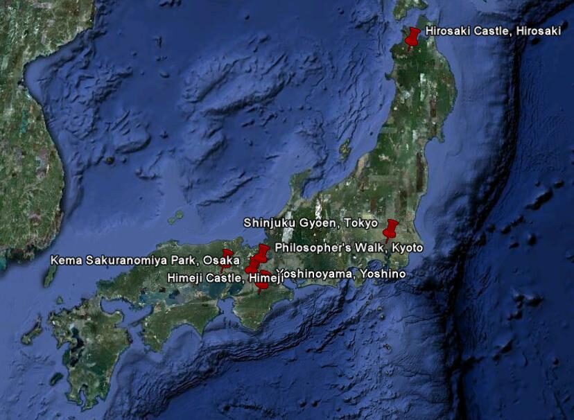 FOTO: Mapa nejpopulárnějších míst oslav Hanami
