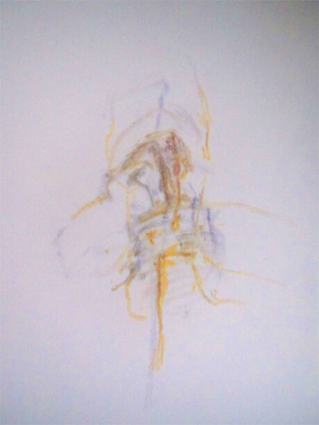 Obr: Z cyklu Hlavy (II) - Podpírání, 2008, papír, pigment, foto: Petra Svobodová