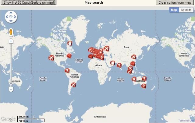 FOTO: mapa CouchSurfingu
