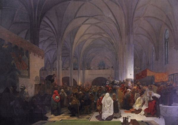 Obr. Jan Hus káže v kapli Betlémské