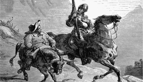 Don Quijote se Sancho Panzou na cestách.