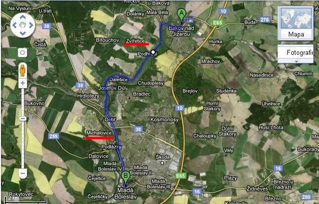 FOTO: trasa výletu z Bakova nad Jizerou do Mladé Boleslavi