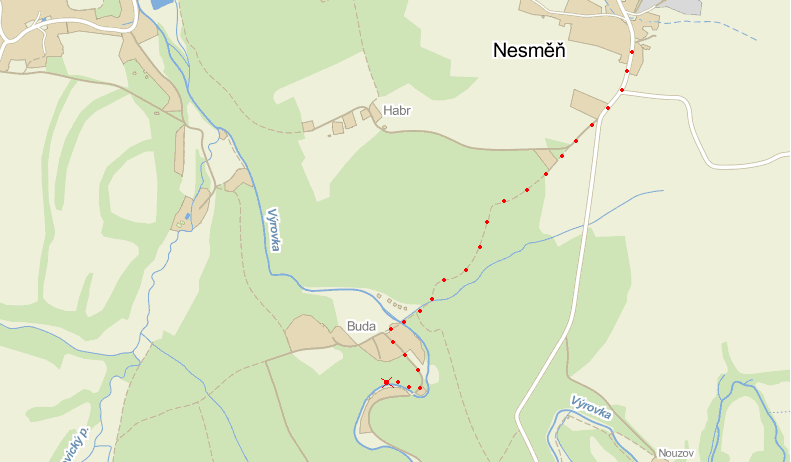 Mapka okolí Nesměně