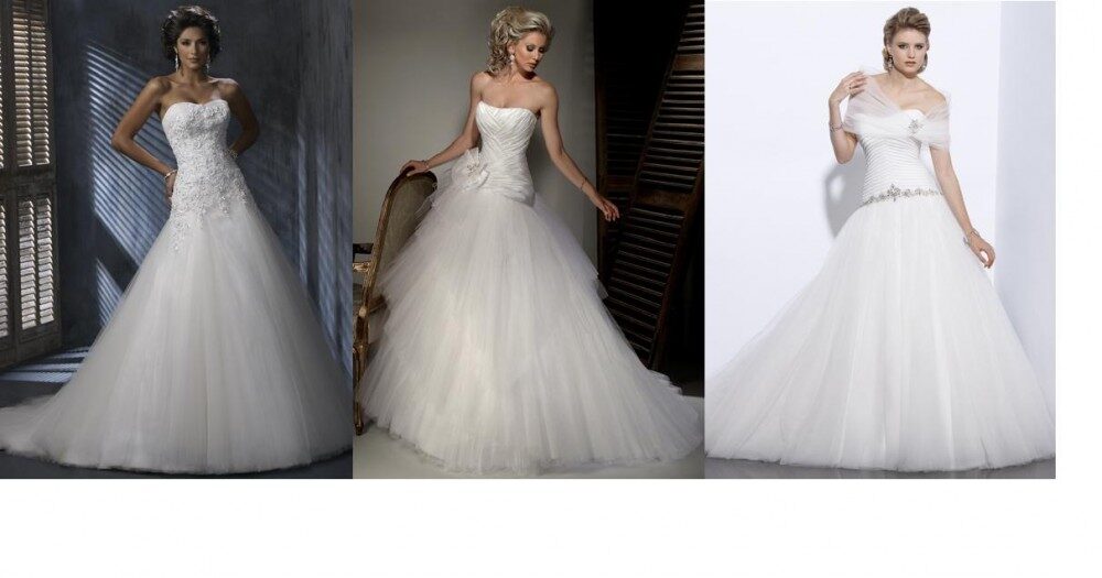 FOTO: bílé svatební šaty s tylovou sukní