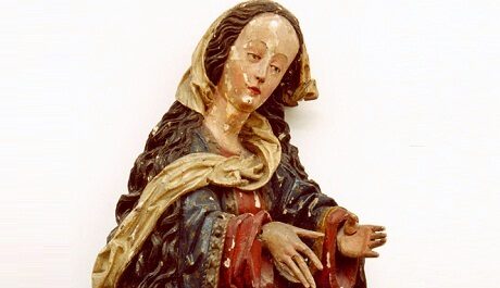 OBR: Mistr Kefermarktského oltáře, Sedící P. Marie, 1475-80, stav před restaurováním.