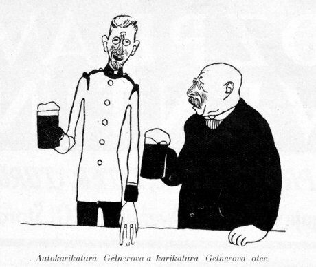 OBR: František Gellner se svým otcem, vlastní karikatura