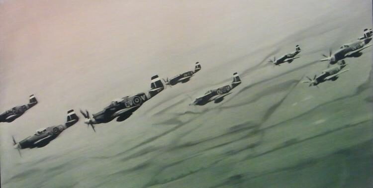 foto: Obraz Gerharda Richtera, letka mustangů v boji