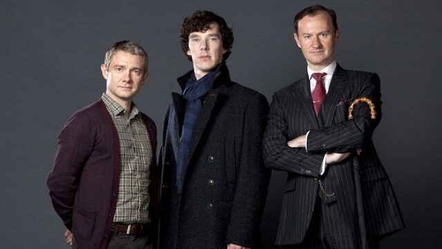 FOTO: Martin Freeman, Benedict Cumberbatch a Mark Gattis