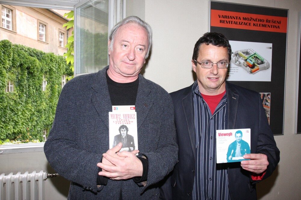 Michal Viewegh s Jiřím Lábusem na křtu audioknihy