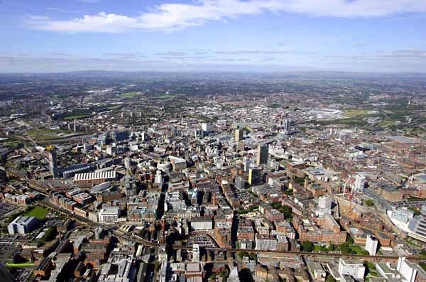 Letecký pohled na Manchester